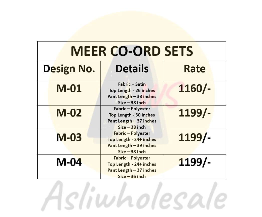 Meer-Co-ord-Sets-Price-List-&-Fabric-Details
