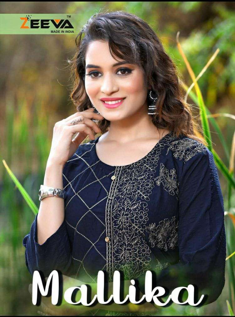 MALLIKA BY ZEEVA 1001 TO 1008 SERIES RAYON EMBROIDERED KURTIS