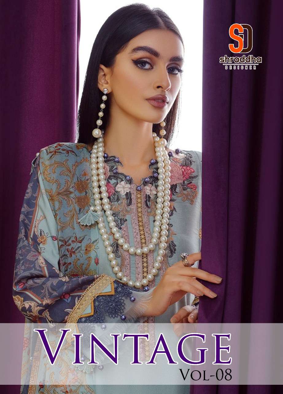 VINTAGE VOL-8 BY SHARADDHA DESIGNER 8001 TO 8004 SERIES LAWN PAKISTANI DRESSES