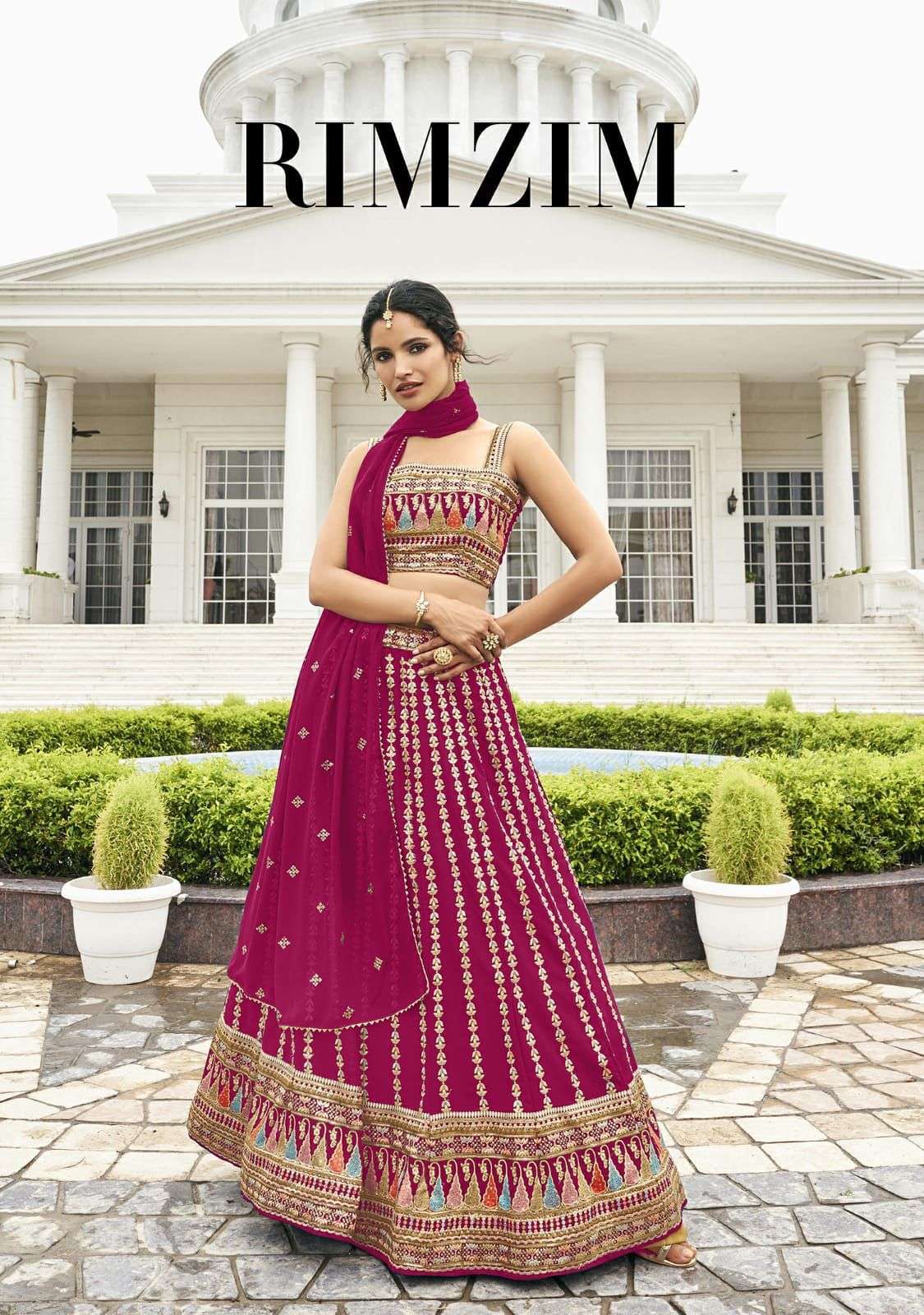 RIMZIM BY SHREEMATEE FASHION 136-A TO 136-C SERIES PURE FAUX GEOTGETTE LEHENGAS