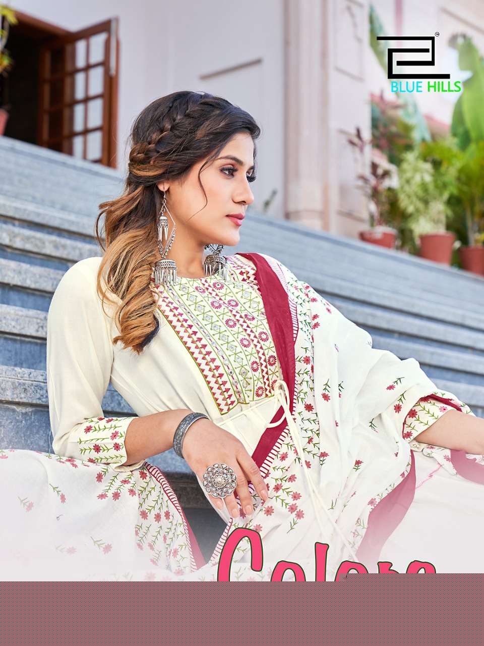 COLORS VOL-3 BY BLUE HILLS 3001 TO 3004 SERIES RAYON WORK KURTI & DUPATTA