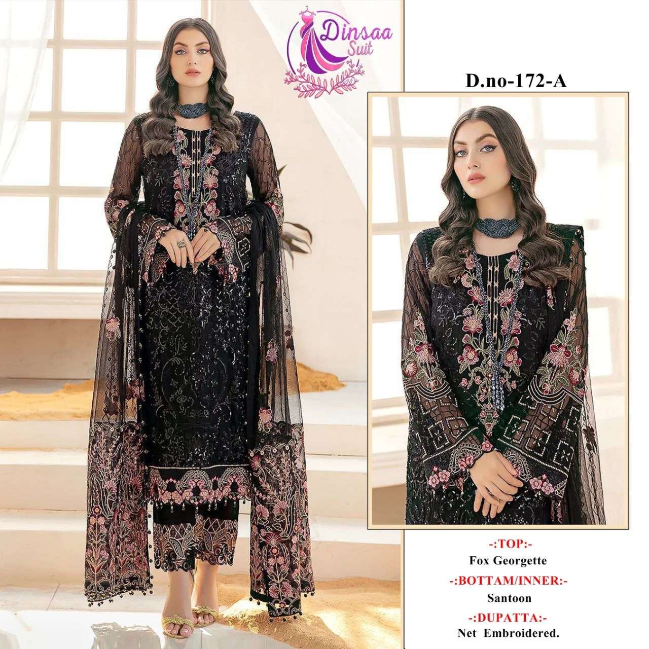 DS-172 COLOURS BY DINSAA SUIT 172-A TO 172-D SERIES GEORGETTE PAKISTANI DRESSES