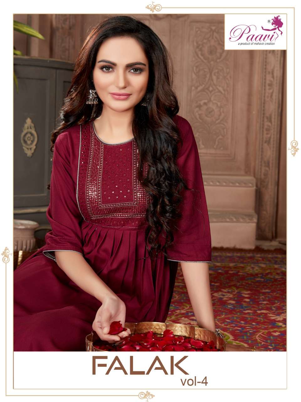 FALAK VOL-4 BY PAAVI 4001 TO 4008 SERIES RAYON EMBROIDERY KURTIS