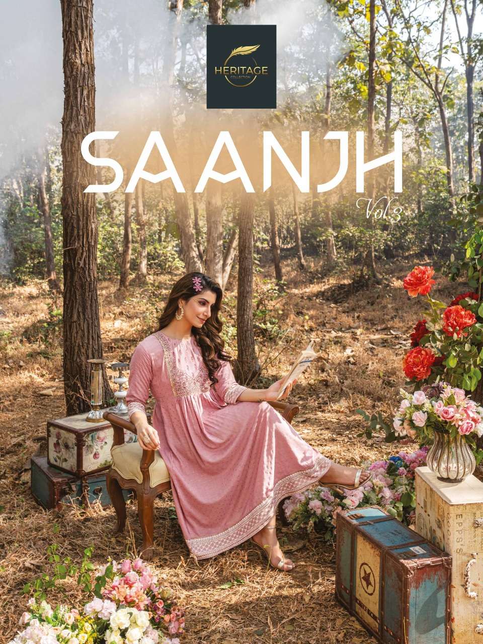 SAANJH VOL-3 BY HERITAGE 301 TO 306 SERIES RAYON EMBROIDERY KURTIS