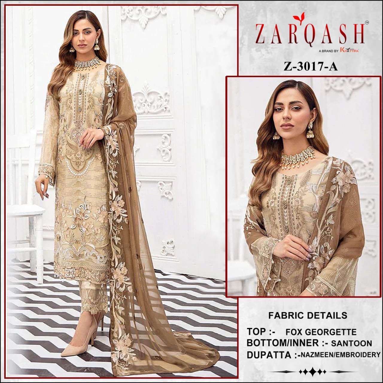 Z-3017 COLOURS BY ZARQASH 3017-A TO 3017-D SERIES GEORGETTE WORK DRESSES