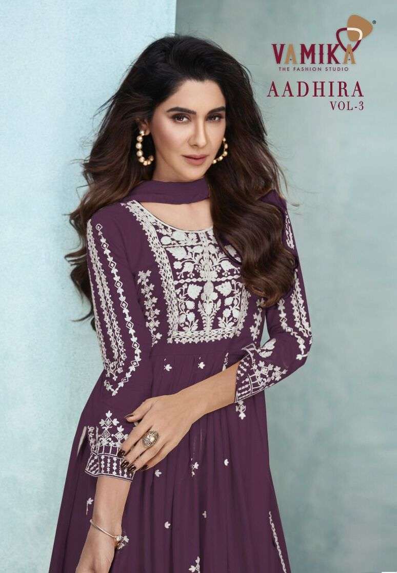 AADHIRA VOL-3 BY VAMIKA 1105-A TO 1105-E SERIES RAYON VISCOSE STITCHED DRESSES