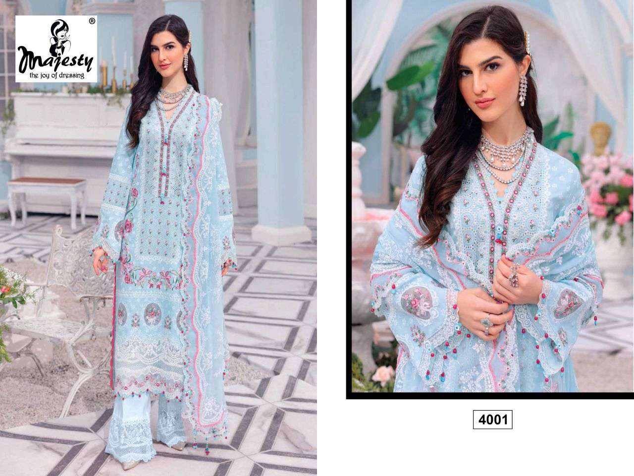 CHEVRON LAWN VOL-2 BY MAJESTY 4001 TO 4005 SERIES COTTON PAKISTANI DRESSES