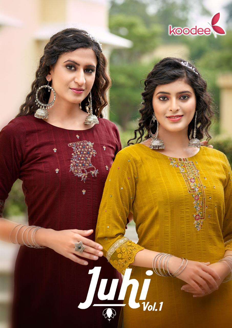 JUHI VOL-01 BY KOODEE 1001 TO 1006 SEREIS DESIGNER CHINON DOBBY KURTIS