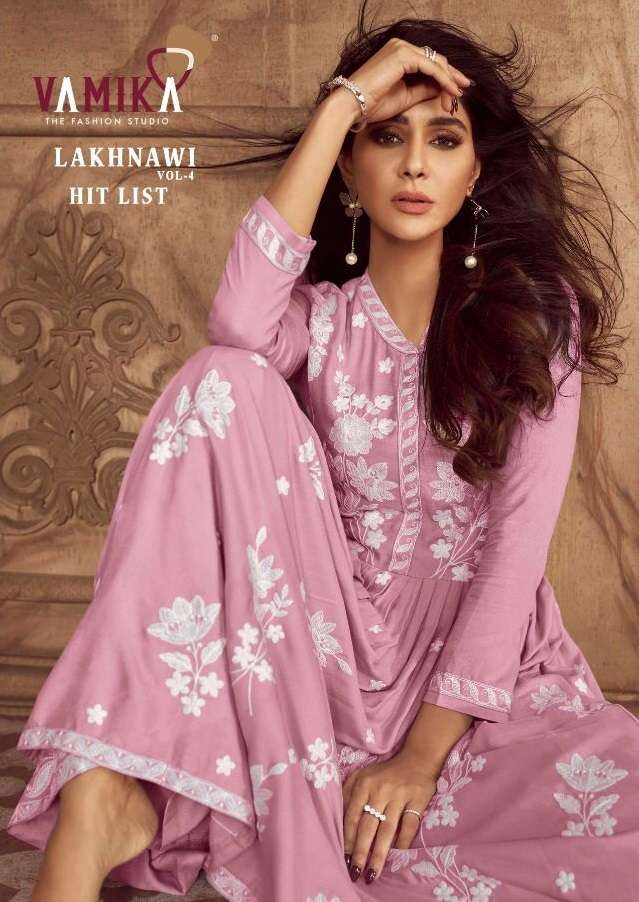 LAKHNAVI VOL-4 HIT LIST BY VAMIKA 1024-F TO 1024-J SERIES RAYON STITCHED DRESSES