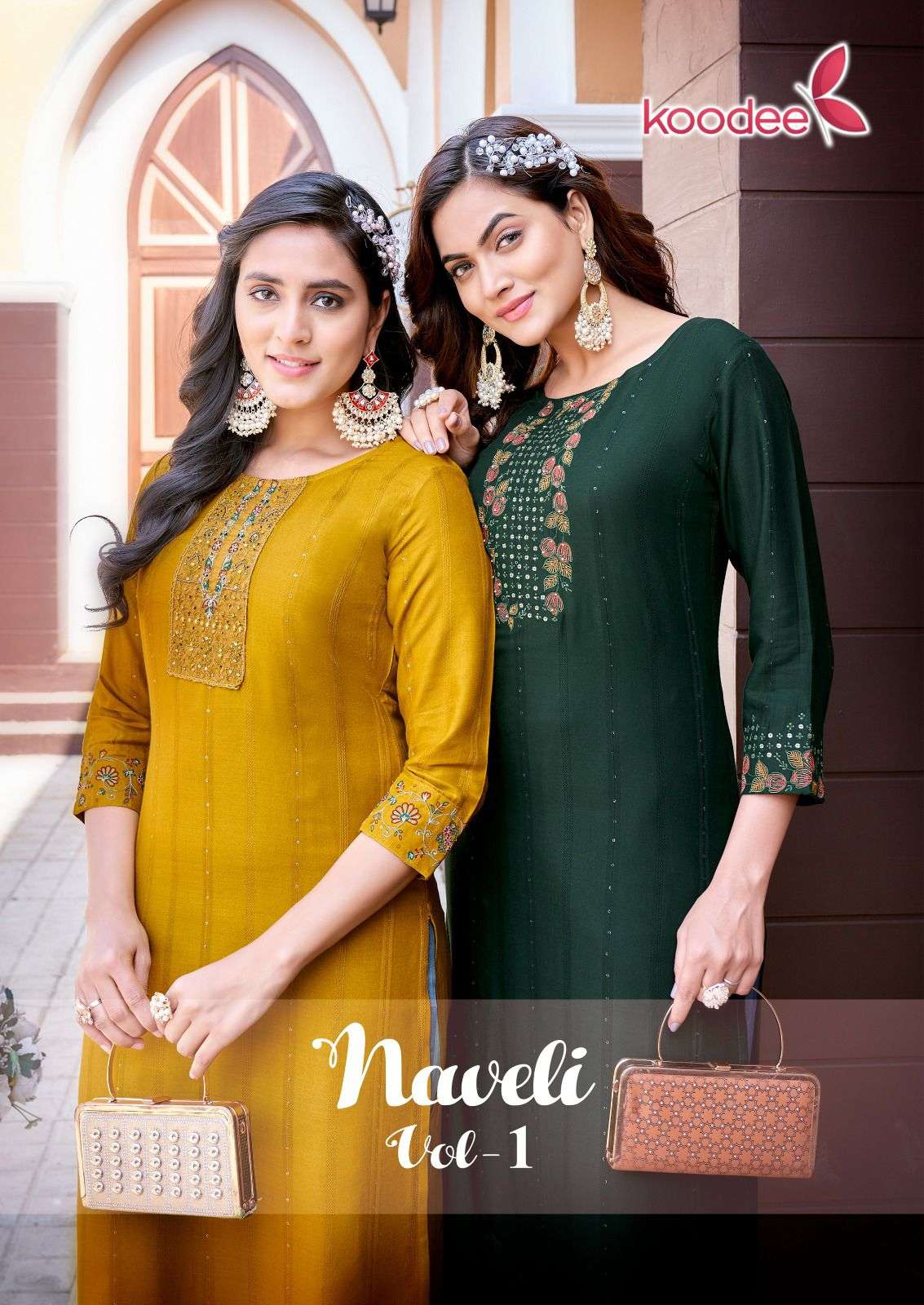 NAVELI VOL-1 BY KOODEE 1001 TO 1006 SERIES RAYON SEQUENCE KURTI & PANTS