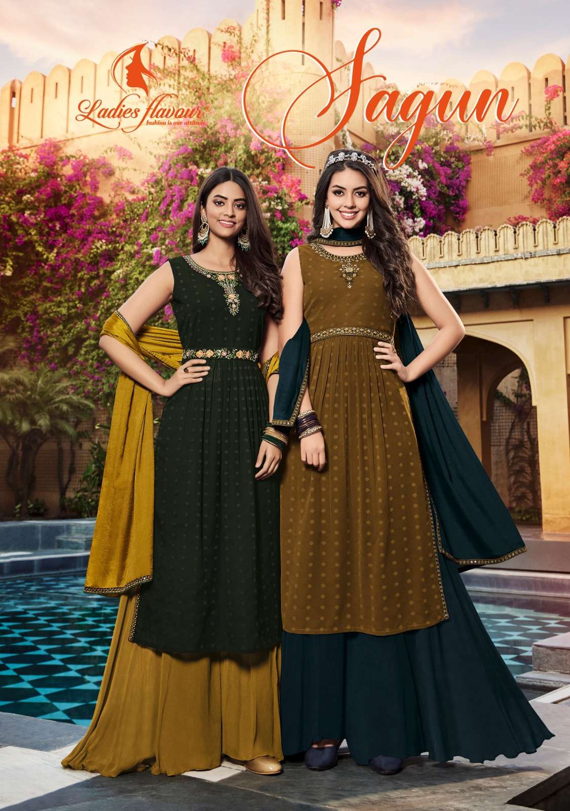 SAGUN BY LADIES FLAVOUR 1001 TO 1004 SERIES GEORGETTE WORK STITCHED DRESSES