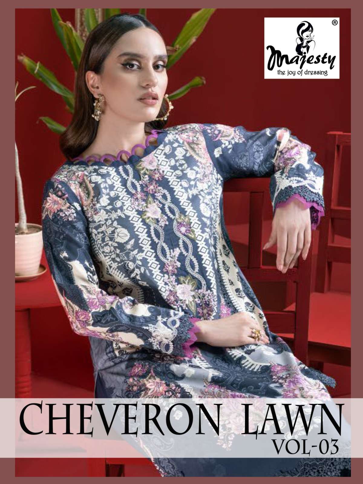 CHEVRON LAWN VOL-3 BY MAJESTY 3001 TO 3006 SERIES COTTON PAKISTANI DRESSES