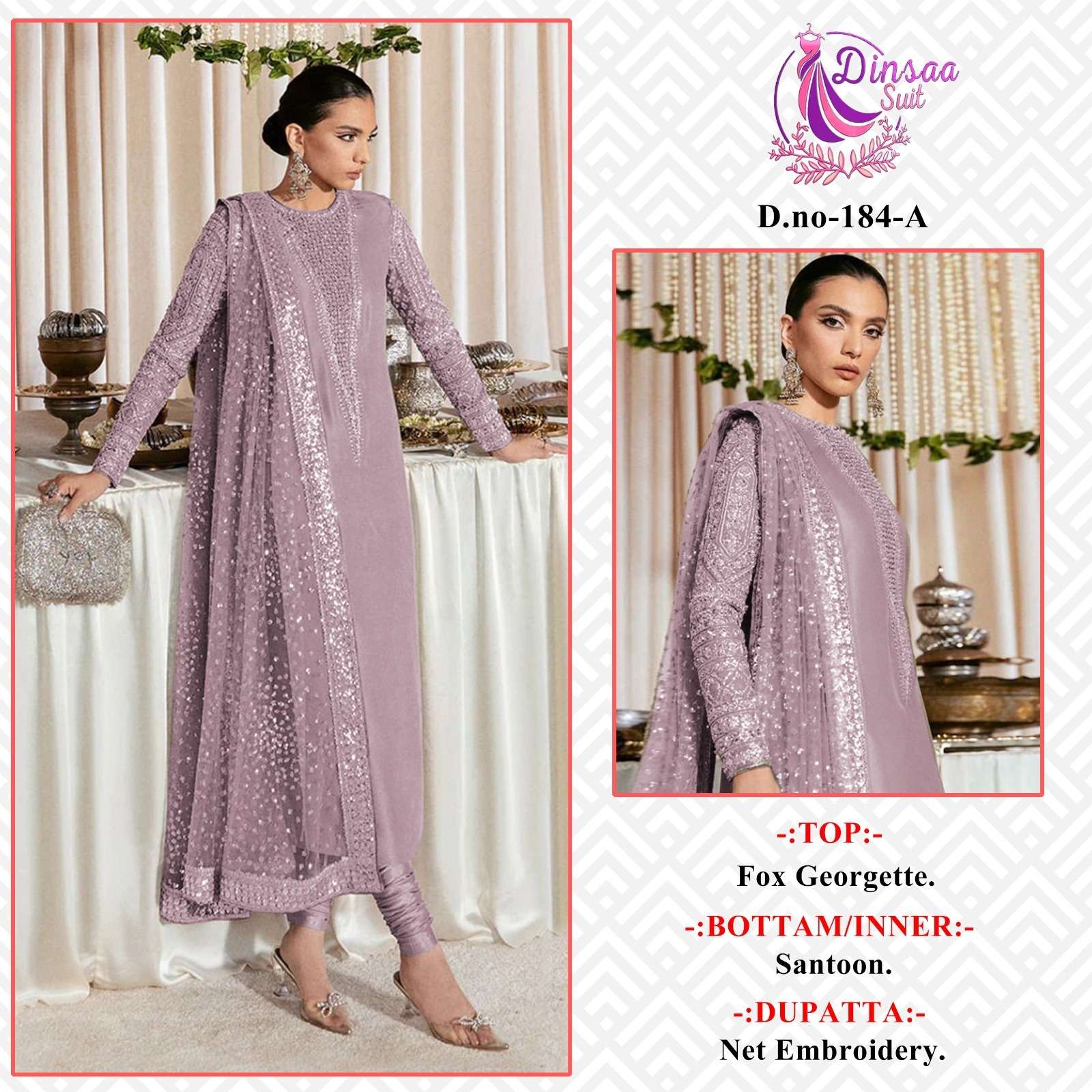 DS-184 COLOURS BY DINSAA SUIT 184-A TO 184-D SERIES GEORGETTE PAKISTANI DRESSES