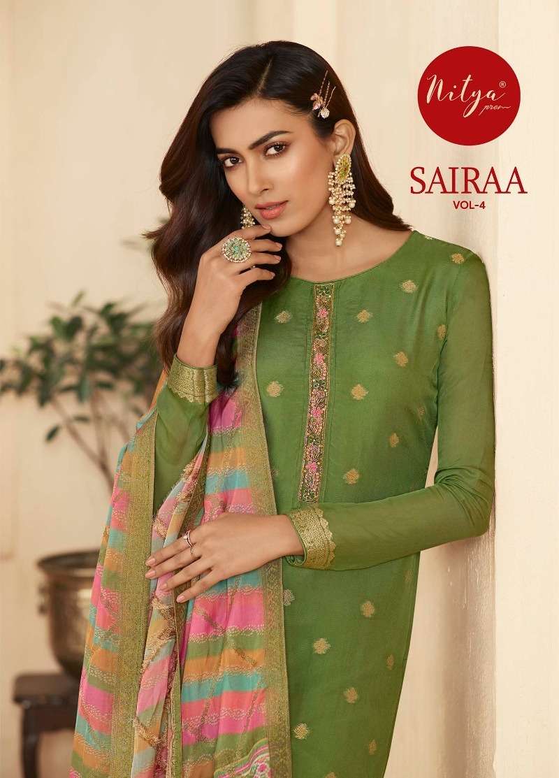 NITYA SAIRAA VOL-4 BY LT FABRICS 4001 TO 4006 SERIES ORGANZA JACQUARD WORK DRESSES