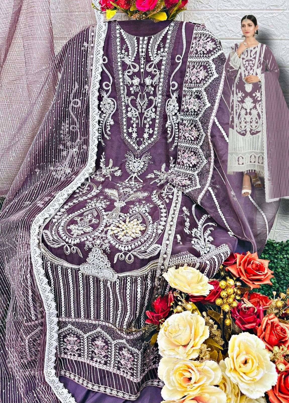 OR-18 COLOURS BY HOOR TEX OR-18 A TO D SERIES ORGANZA WORK DRESSES