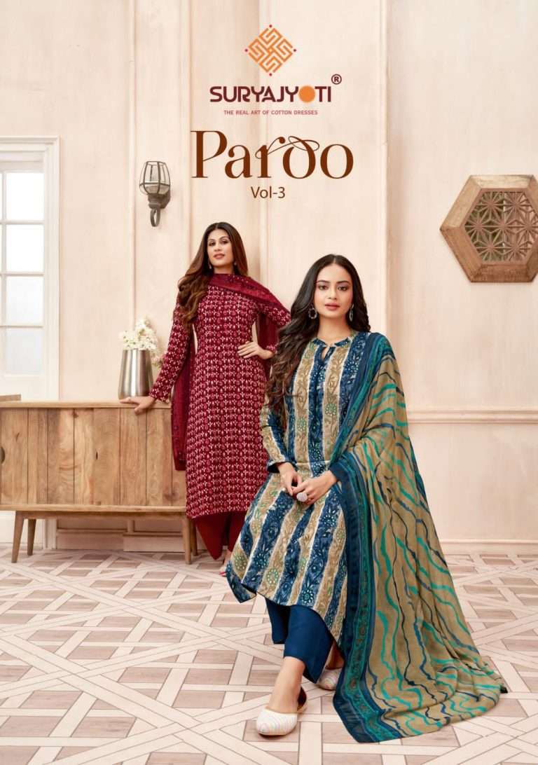 PAROO VOL-3 BY SURYAJYOTI 3001 TO 3008 SERIES COTTON PRINT DRESSES