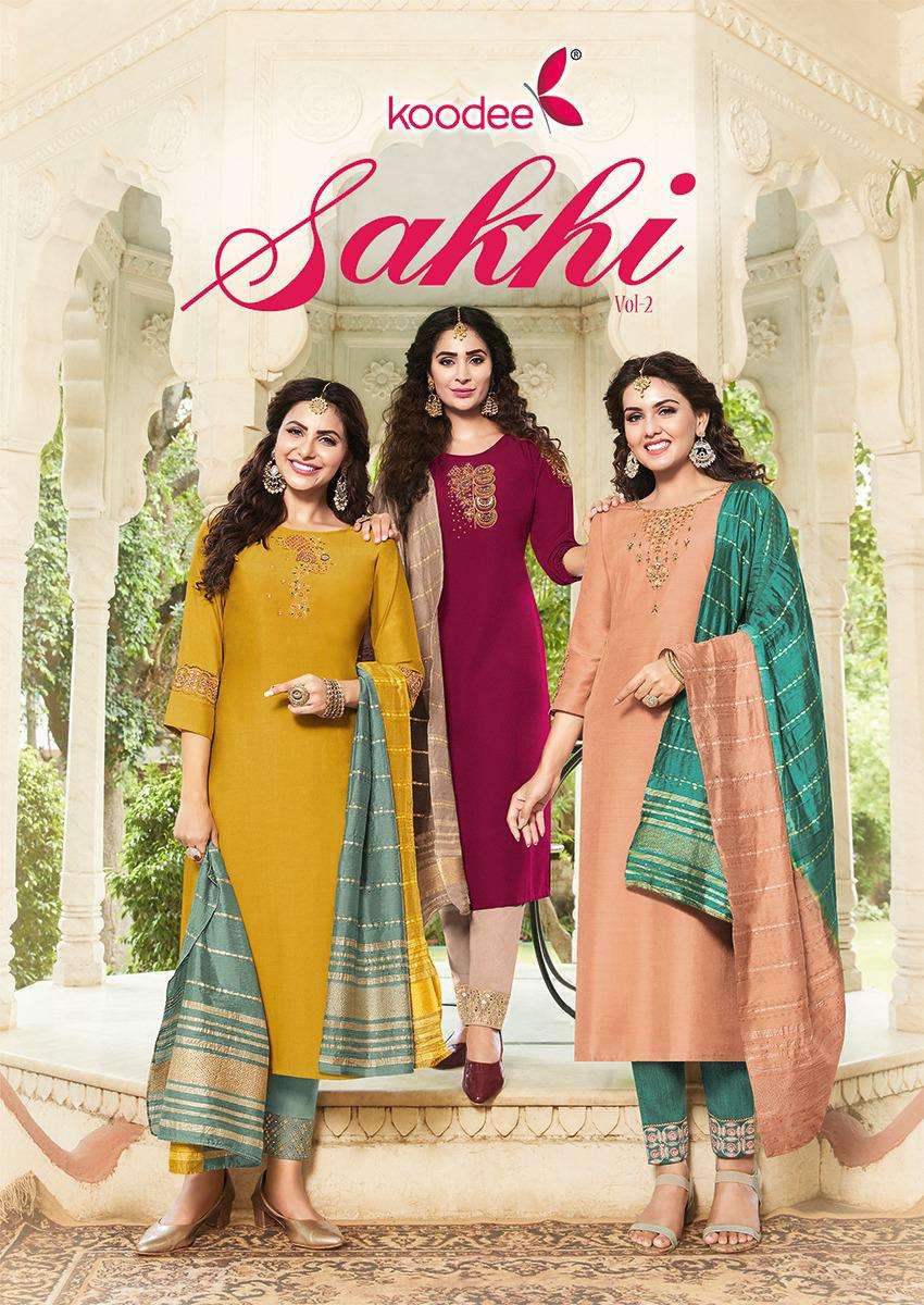 SAKHI VOL-2 BY KOODEE 2001 TO 2006 SERIES CHANDERI EMBROIDERY STITCHED DRESSES