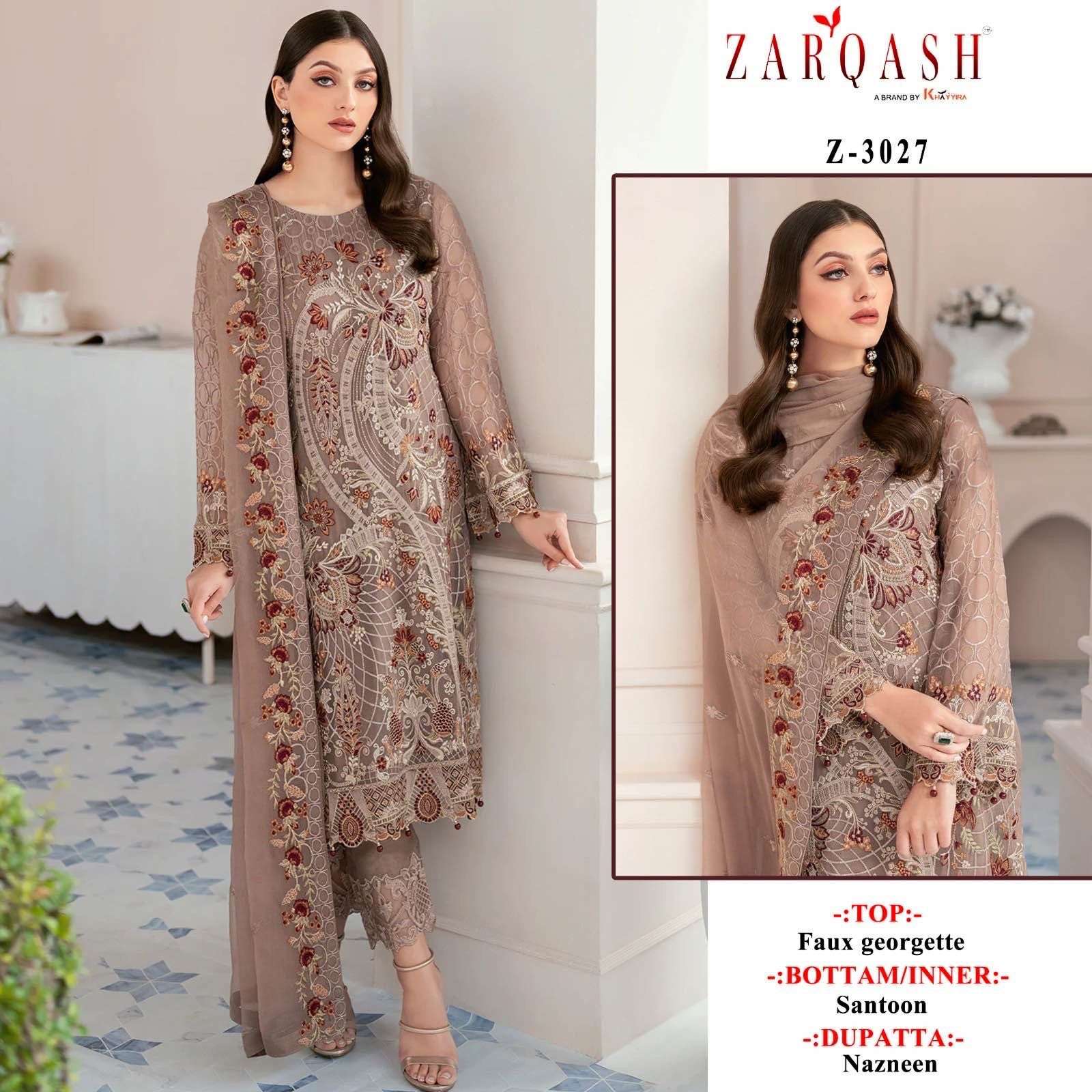 Z-3027 HIT DESIGN BY ZARQASH RAYON GEORGETTE WORK DRESS