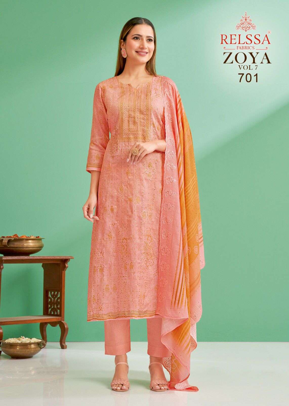 ZOYA VOL-7 BY RELSSA 701 TO 706 SERIES COTTON SATIN PRINT DRESSES