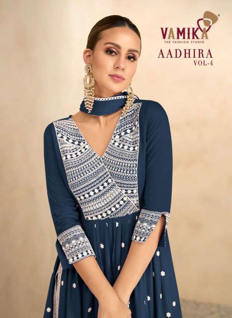 AADHIRA VOL-4 BY VAMIKA 1106-A TO 1106-E SERIES RAYON VISCOSE STITCHED DRESSES