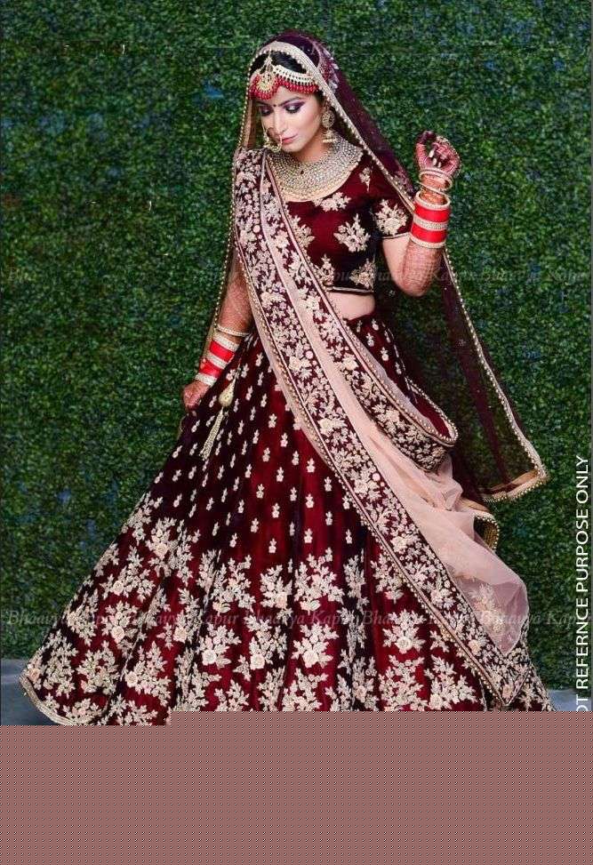DJ-96 COLOURS BY ASLIWHOLESALE VELVET MULTIWORK BRIDAL LEHENGA
