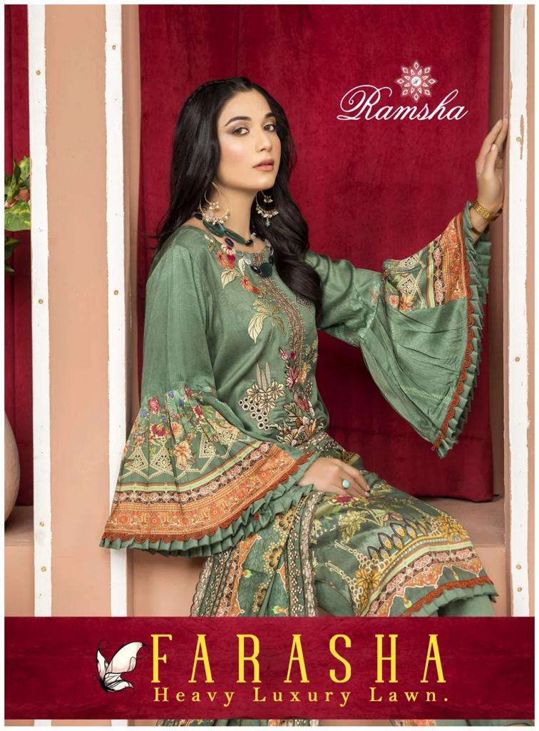 FARASHA LAWN BY RAMSHA 1001 TO 1006 SERIES COTTON EMBROIDERY DRESSES