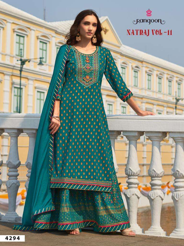 NATRAJ VOL-11 BY RANGOON 4291 TO 4294 SERIES HEAVY RAYON DRESSES