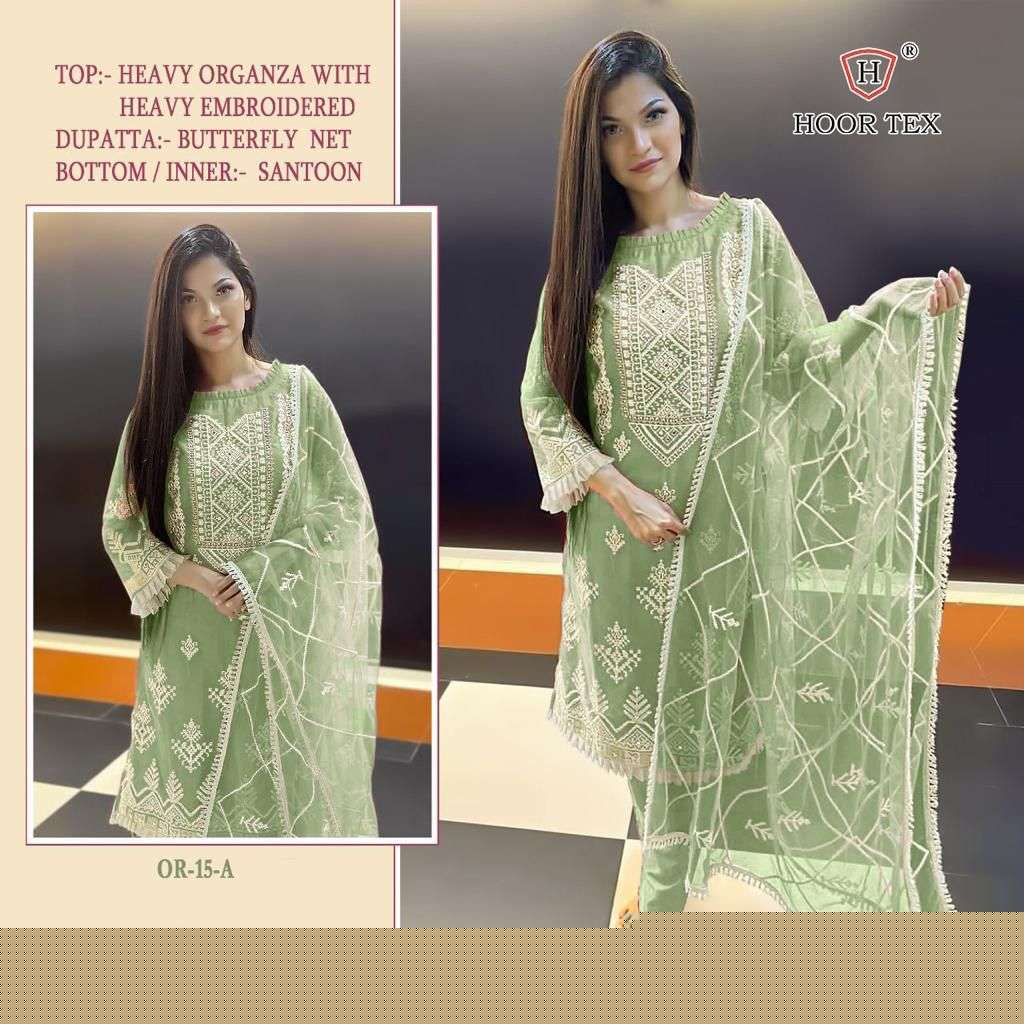 OR-15 COLOURS BY HOOR TEX OR-15-A TO OR-15-G SERIES ORGANZA WORK DRESSES