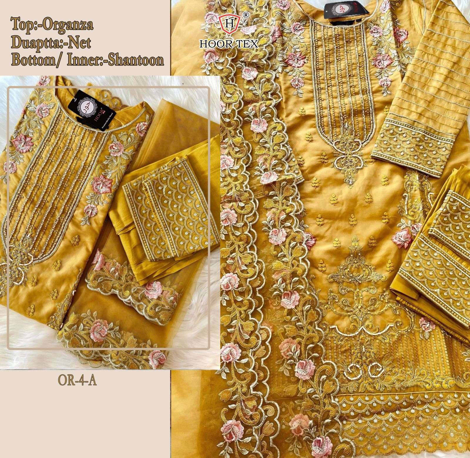 OR-4 COLOURS BY HOOR TEX OR-4-A TO OR-4-F SERIES ORGANZA WORK DRESSES