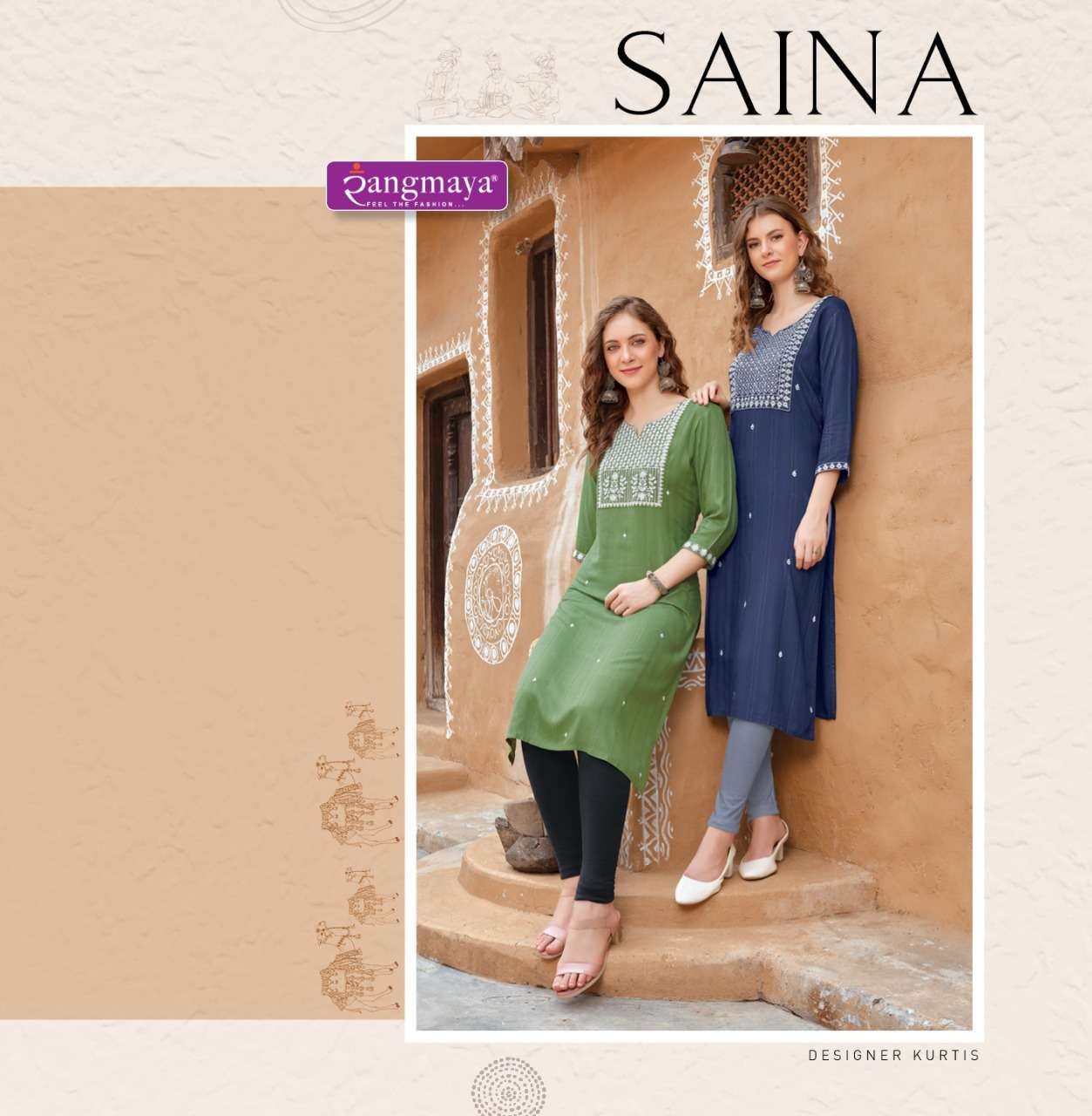 SAINA  BY RANGMAYA 101 TO 106 SERIES BOMBAY IMPORTED WORK KURTIS