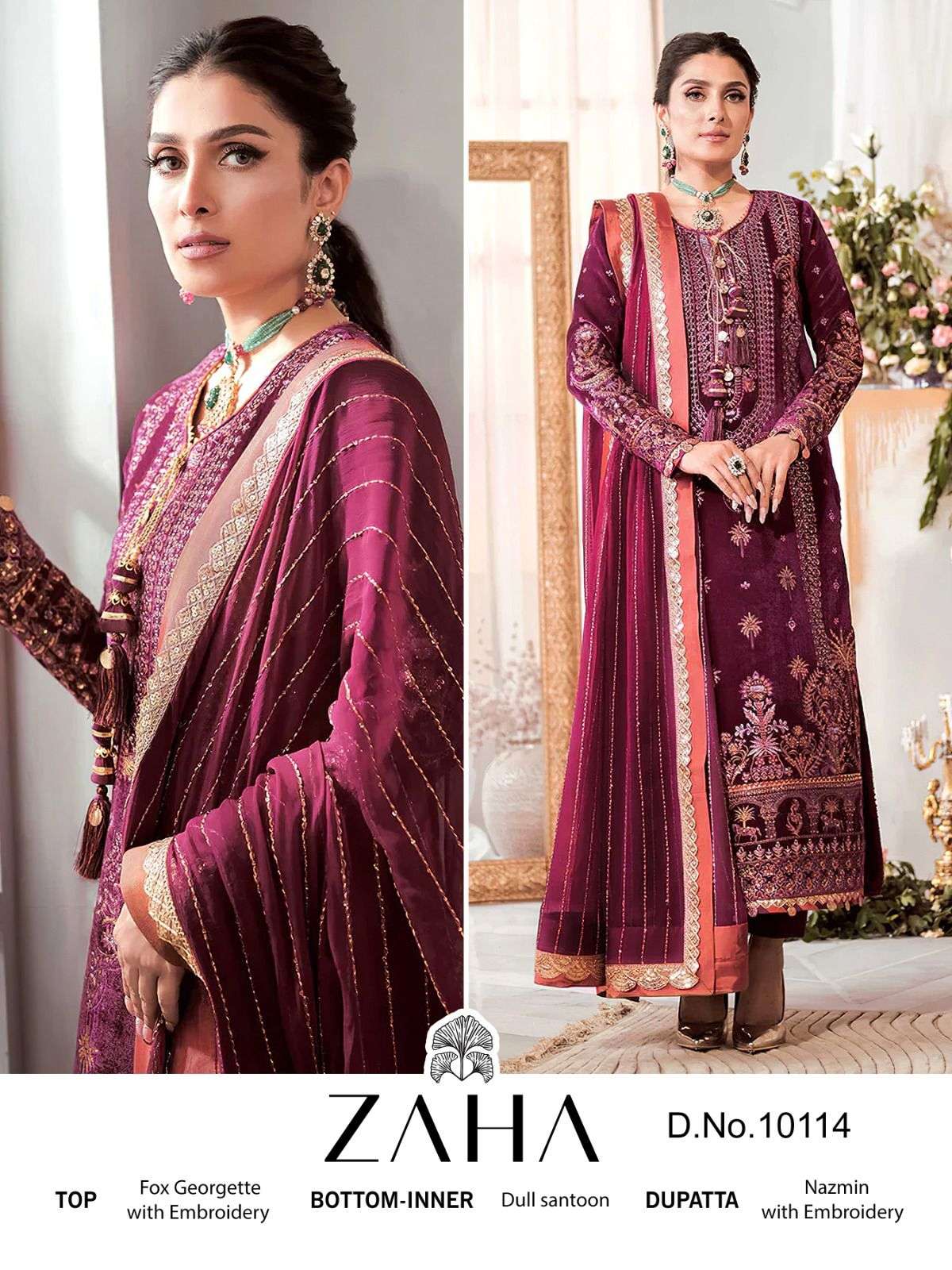 ZAHA 10114 HIT DESIGN  BY ZAHA GEORGETTE EMBROIDERY PAKISTANI DRESS