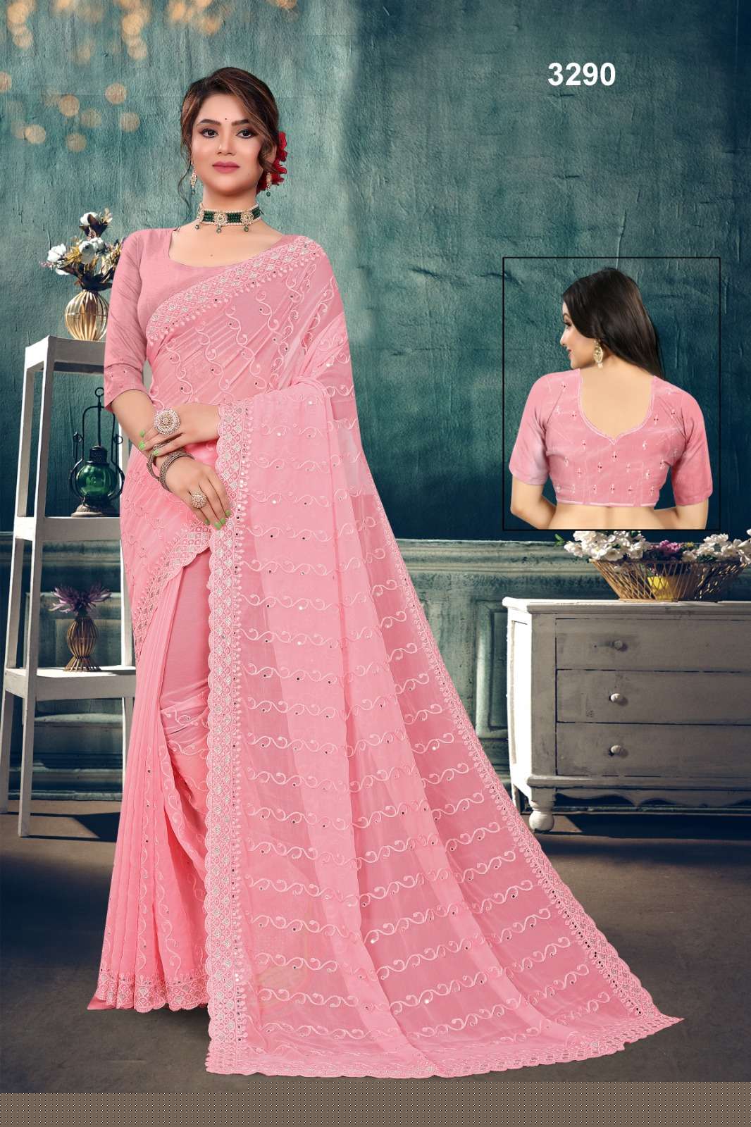 3290 COLOURS BY ASLIWHOLESALE FANCY STONE WORK DESIGNER SAREES