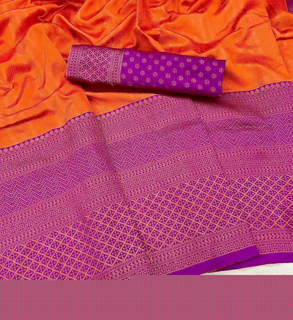 408 ORANGE BY ASLIWHOLESALE DESIGNER SOFT ZARI SILK SAREES