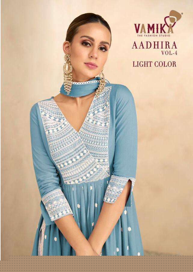 AADHIRA VOL-4 LIGHT COLOR BY VAMIKA RAYON VISCOSE STITCHED DRESSES