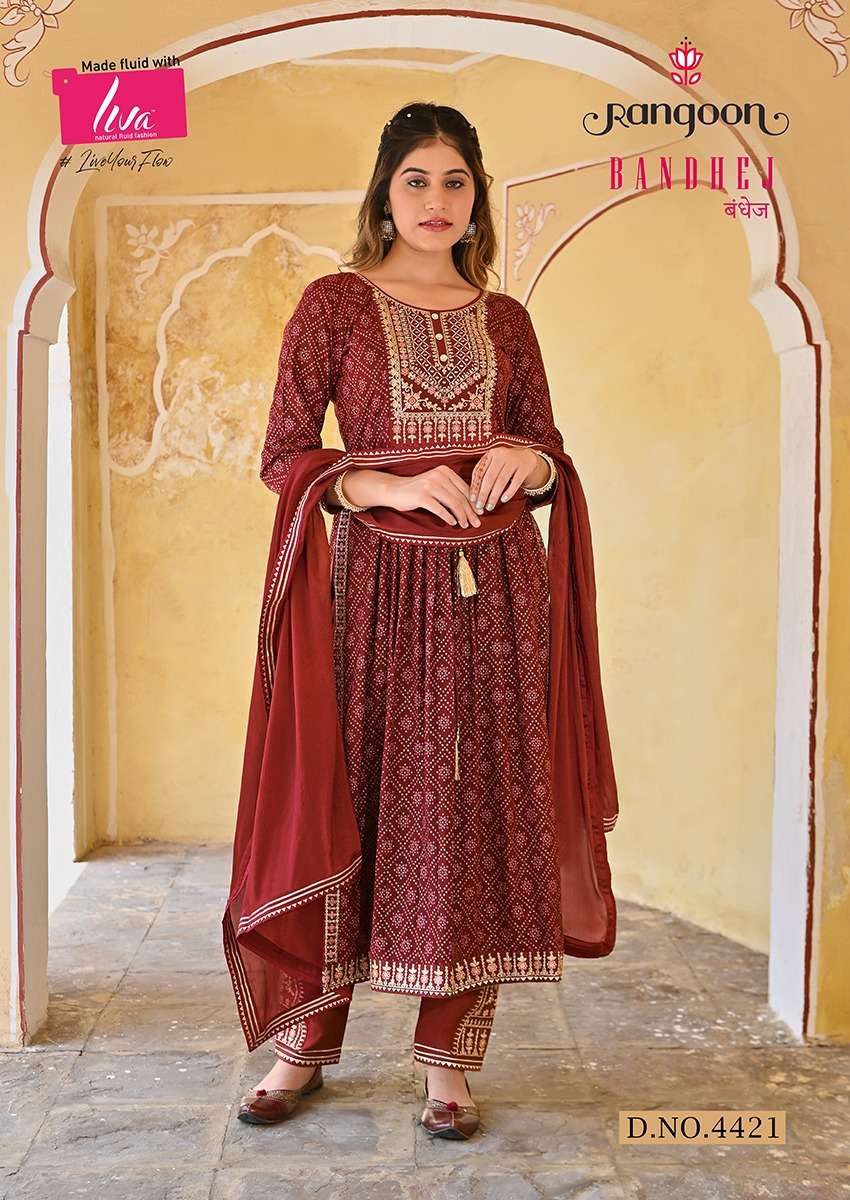 BANDHEJ BY RANGOON 4421 TO 4424 SERIES HEAVY RAYON WORK DRESSES