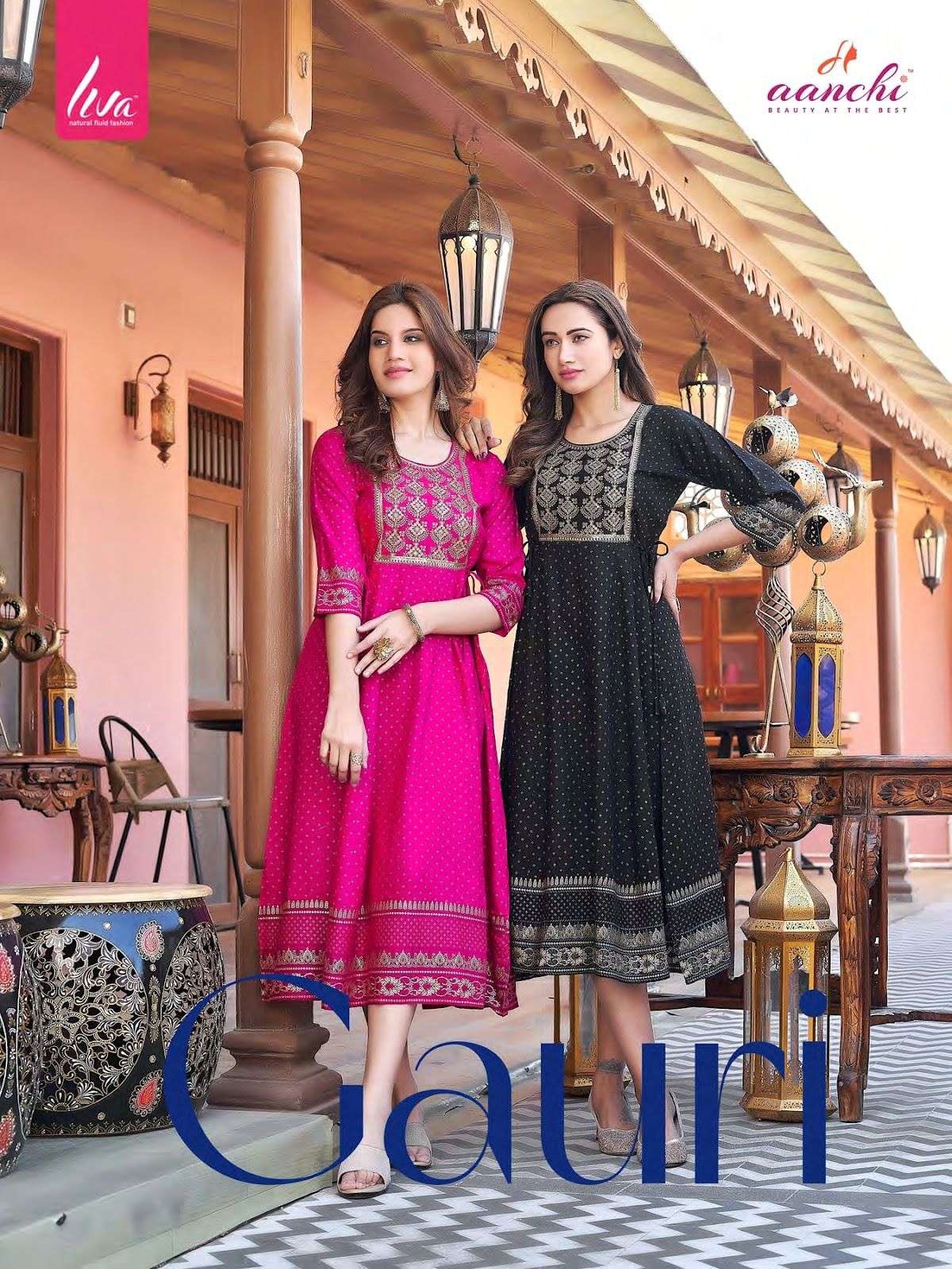 GAURI BY AANCHI 1001 TO 1006 SERIES FANCY RAYON PRINT KURTIS