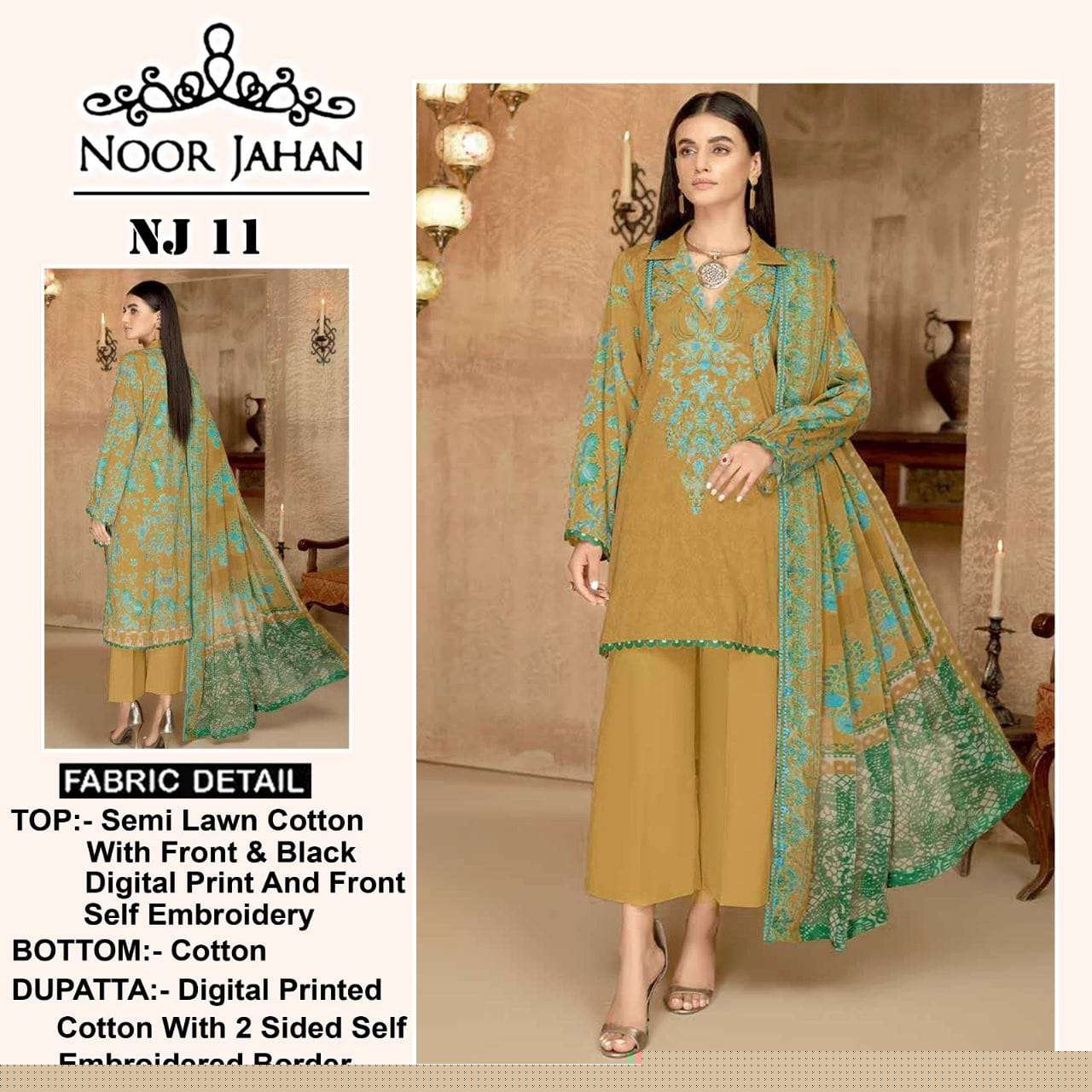 NOOR JAHAN NJ-11-12 BY ASLIWHOLESALE COTTON EMBROIDERY PAKISTANI DRESSES