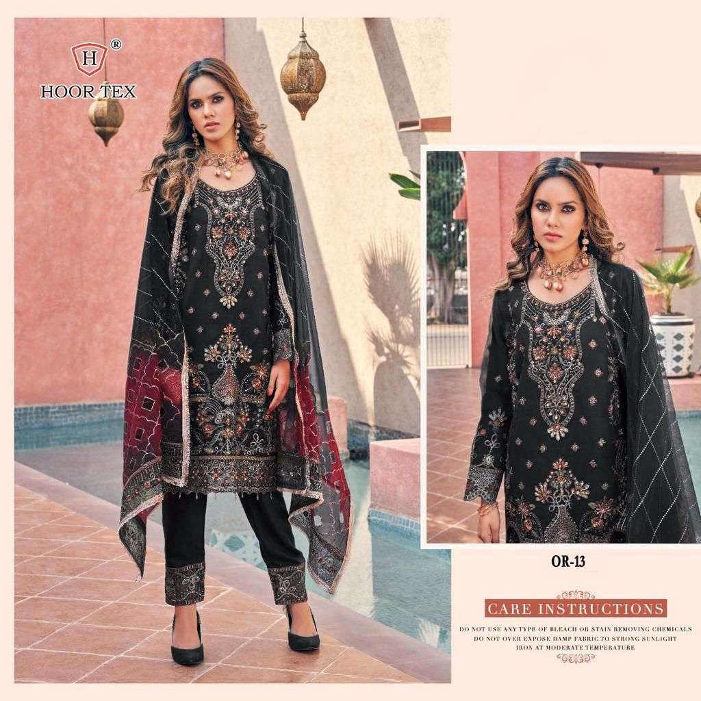 OR-13 COLOURS BY HOOR TEX OR-13-A TO OR-13-E SERIES ORGANZA WORK DRESSES