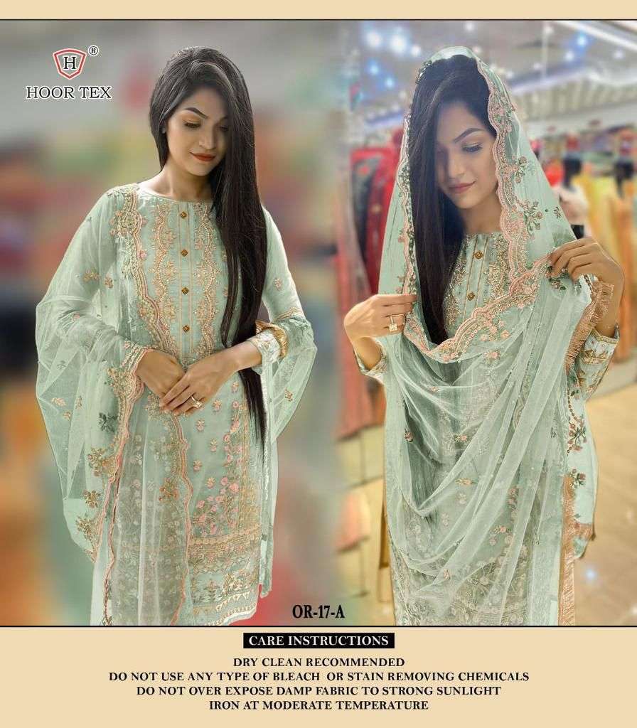 OR-17 COLOURS BY HOOR TEX OR-17-A TO OR-17-C SERIES ORGANZA WORK DRESSES