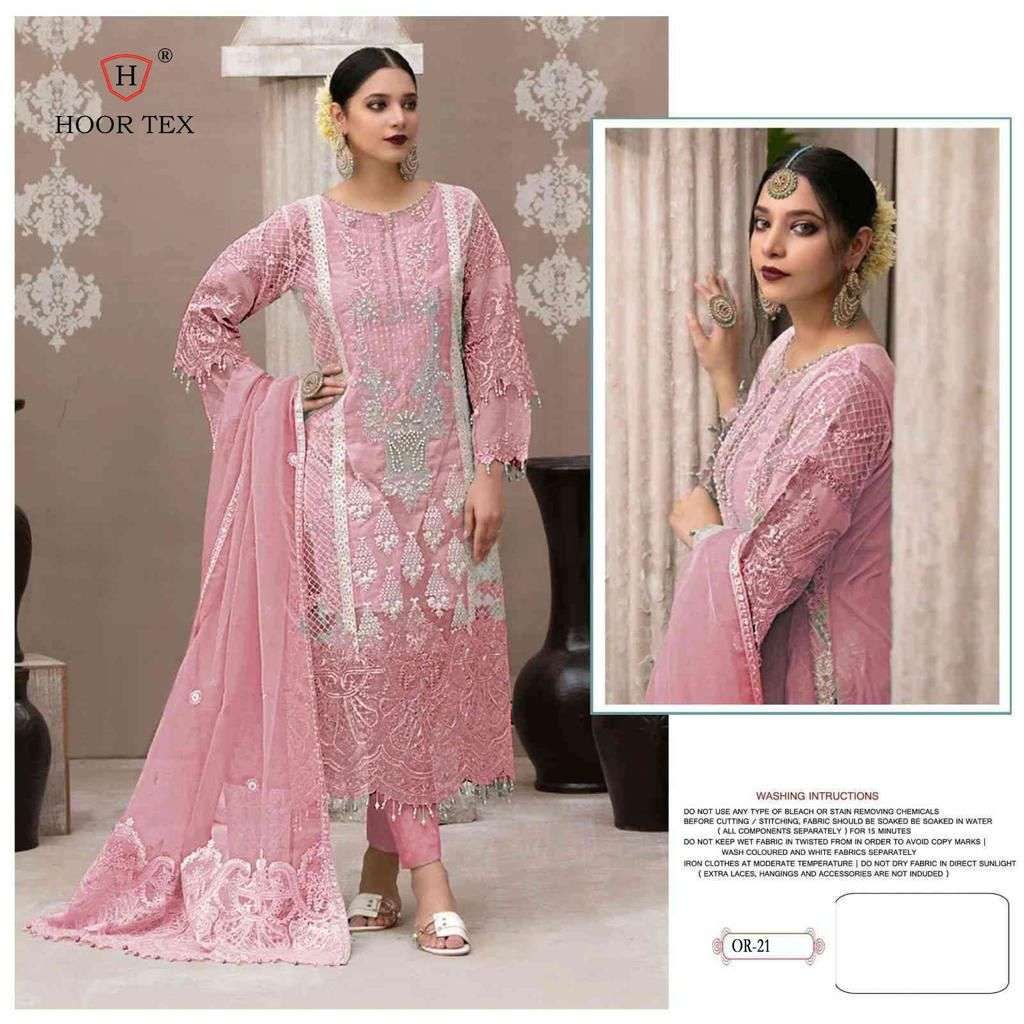 OR-21 COLOURS BY HOOR TEX OR-21-A TO OR-21-D SERIES ORGANZA WORK DRESSES