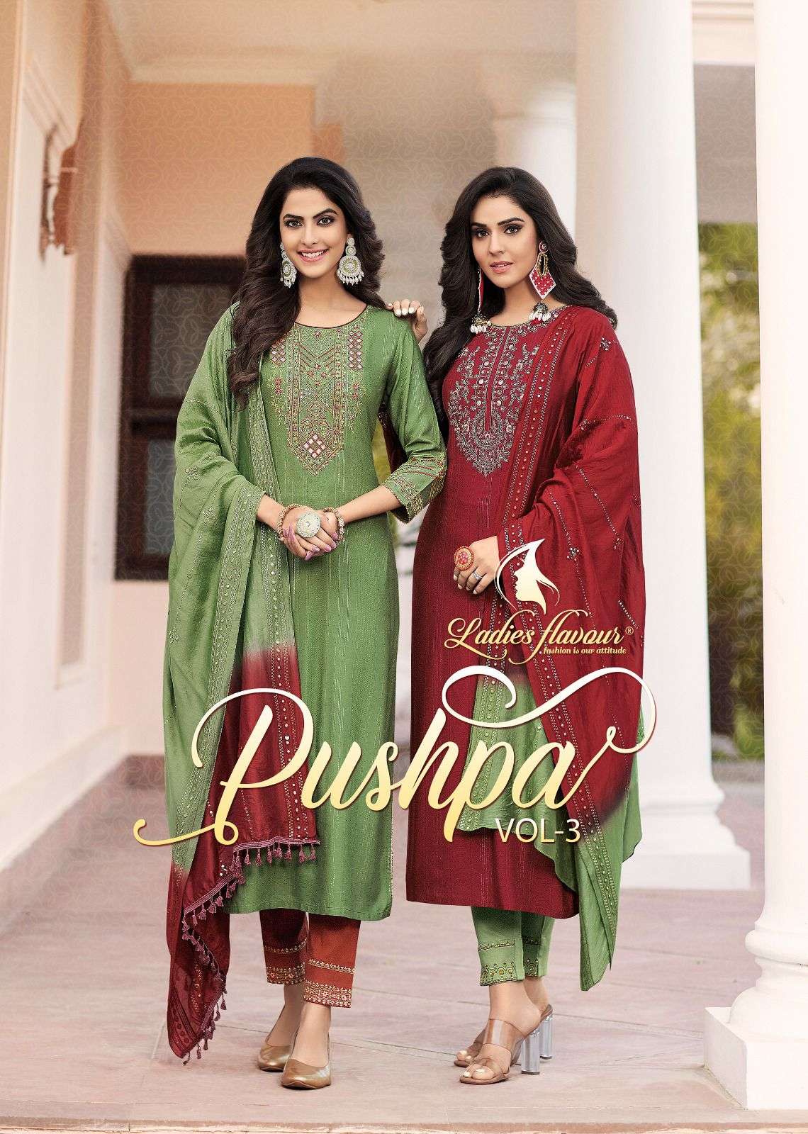 PUSHPA VOL-3 BY LADIES FLAVOUR 3001 TO 3006 SERIES DESIGNER RAYON VISCOSE DRESSES