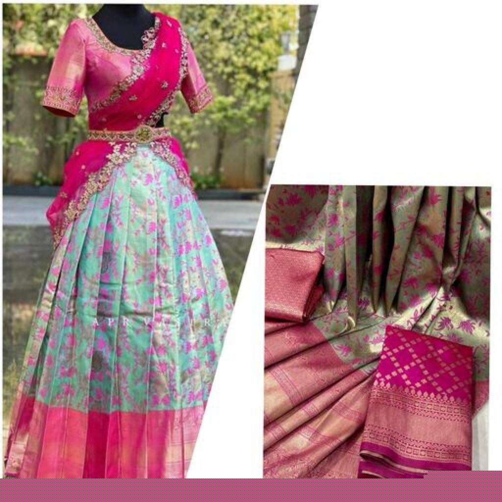 ROSE HALF SAREE BY ASLIWHOLESALE DESIGNER SOFT COPPER ZARI SAREE