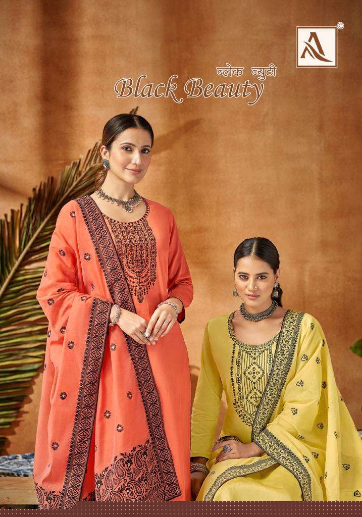 BLACK BEAUTY BY ALOK SUITS 1278-001 TO 1276-008 SERIES COTTON EMBROIDERY DRESSES