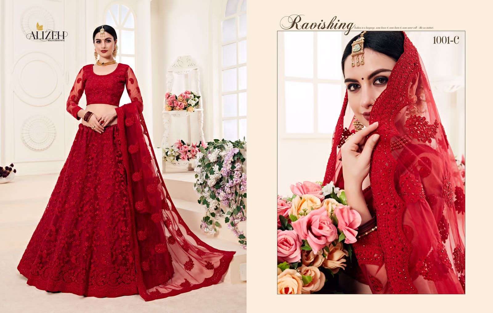 BRIDAL HERITAGE 1001-C BY ALIZEH HEAVY DESIGNER NET LEHENGAS