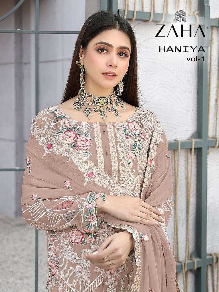 HANIYA VOL-1 BY ZAHA 10128-E TO 10128-H SERIES GEORGETTE PAKISTANI DRESSES