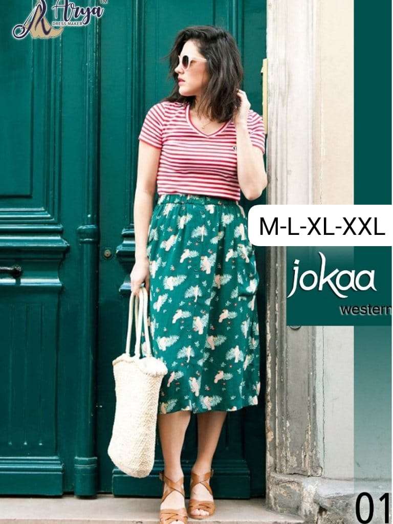 JOKAA WESTERN BY ARYA DRESS MAKER 01 TO 06 SERIES RAYON TOP AND SKIRT