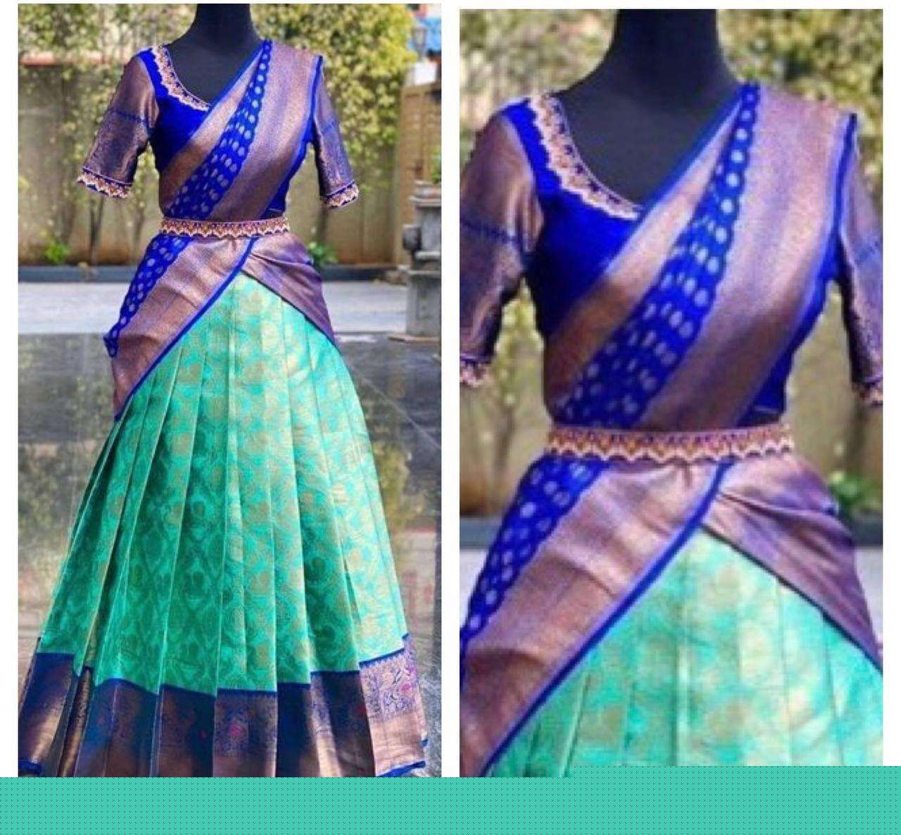 RADHA HALF SAREE BY ASLIWHOLESALE DESIGNER SOFT COPPER ZARI SAREE