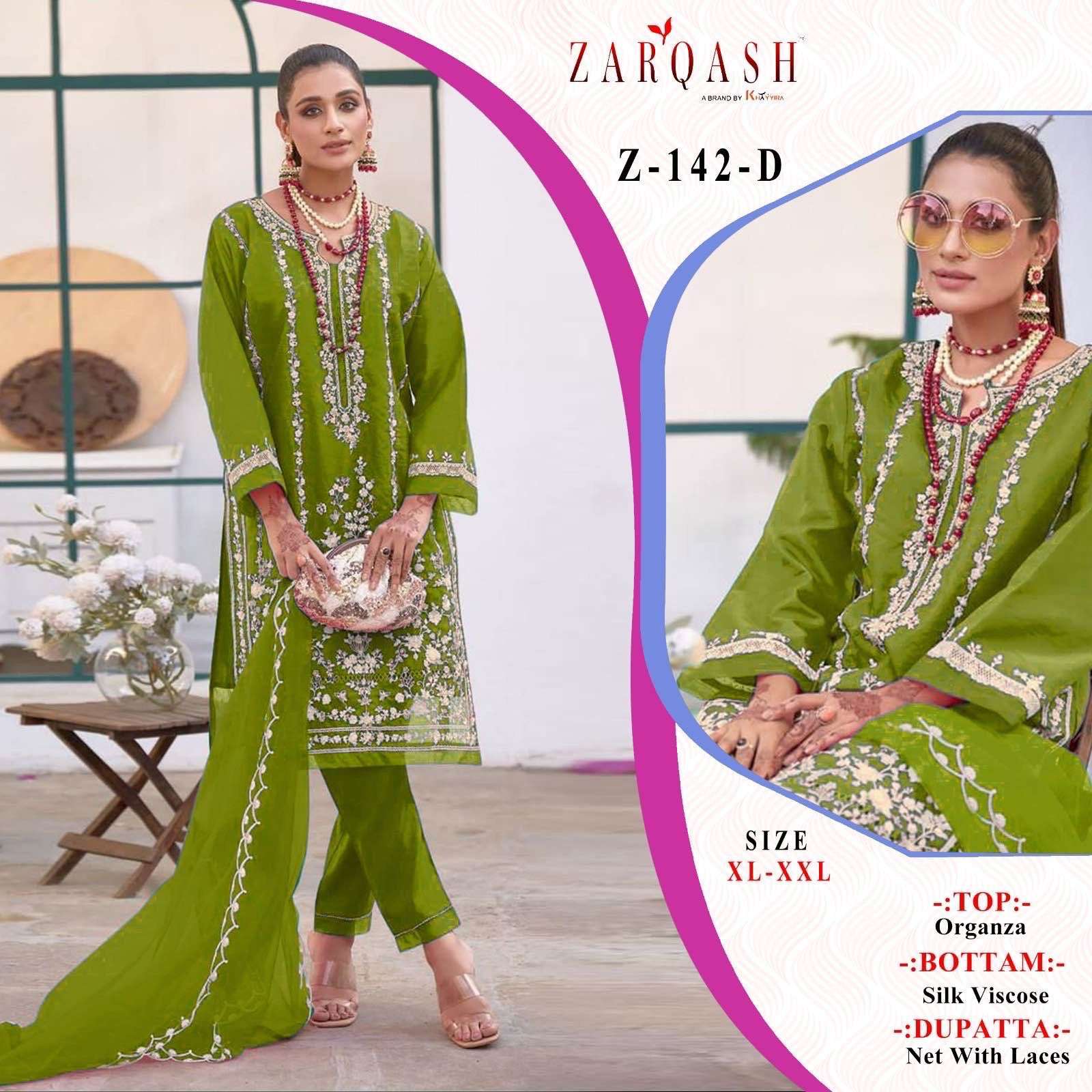 Z-142 COLOURS BY ZARQASH Z-142-A TO Z-142-D SERIES ORGANZA STITCHED DRESSES