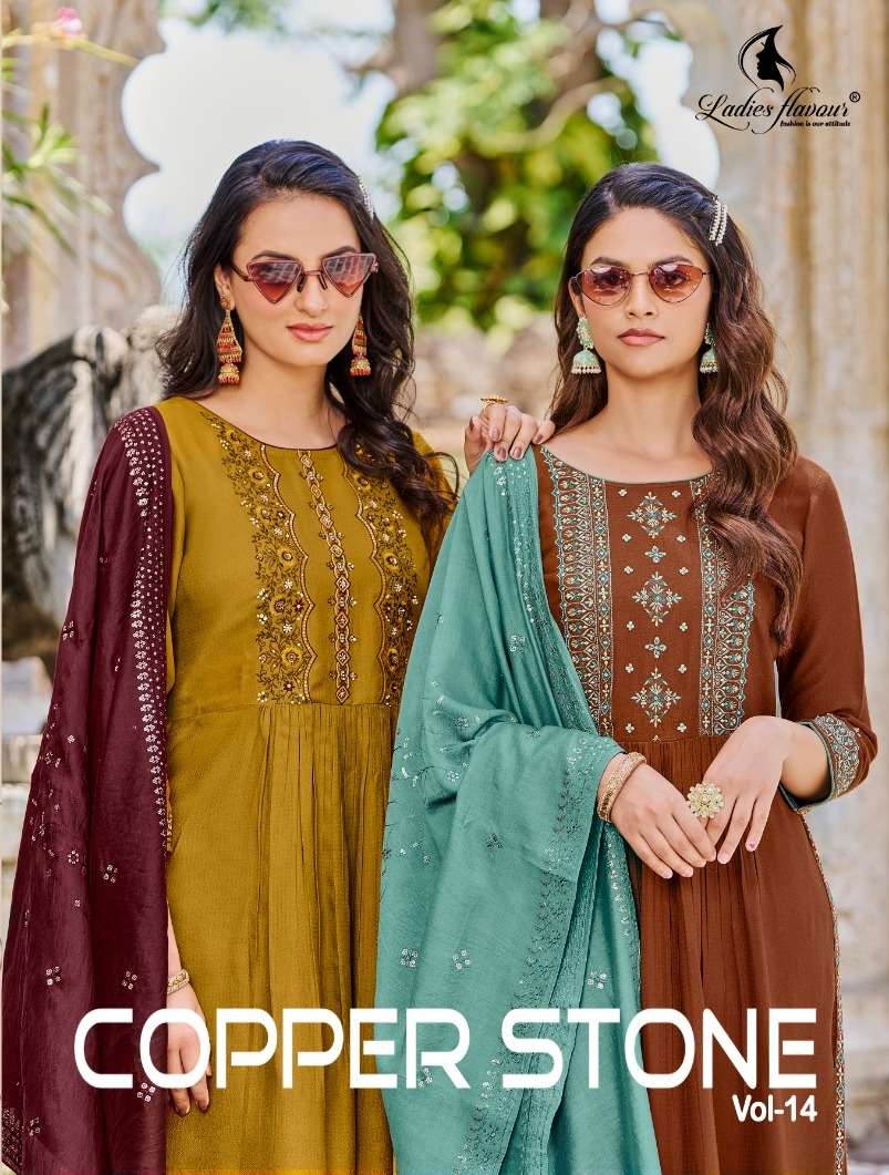 COPPER STONE VOL-14 BY LADIES FLAVOUR 1401 TO 1405 SERIES VISCOSE STITCHED DRESSES