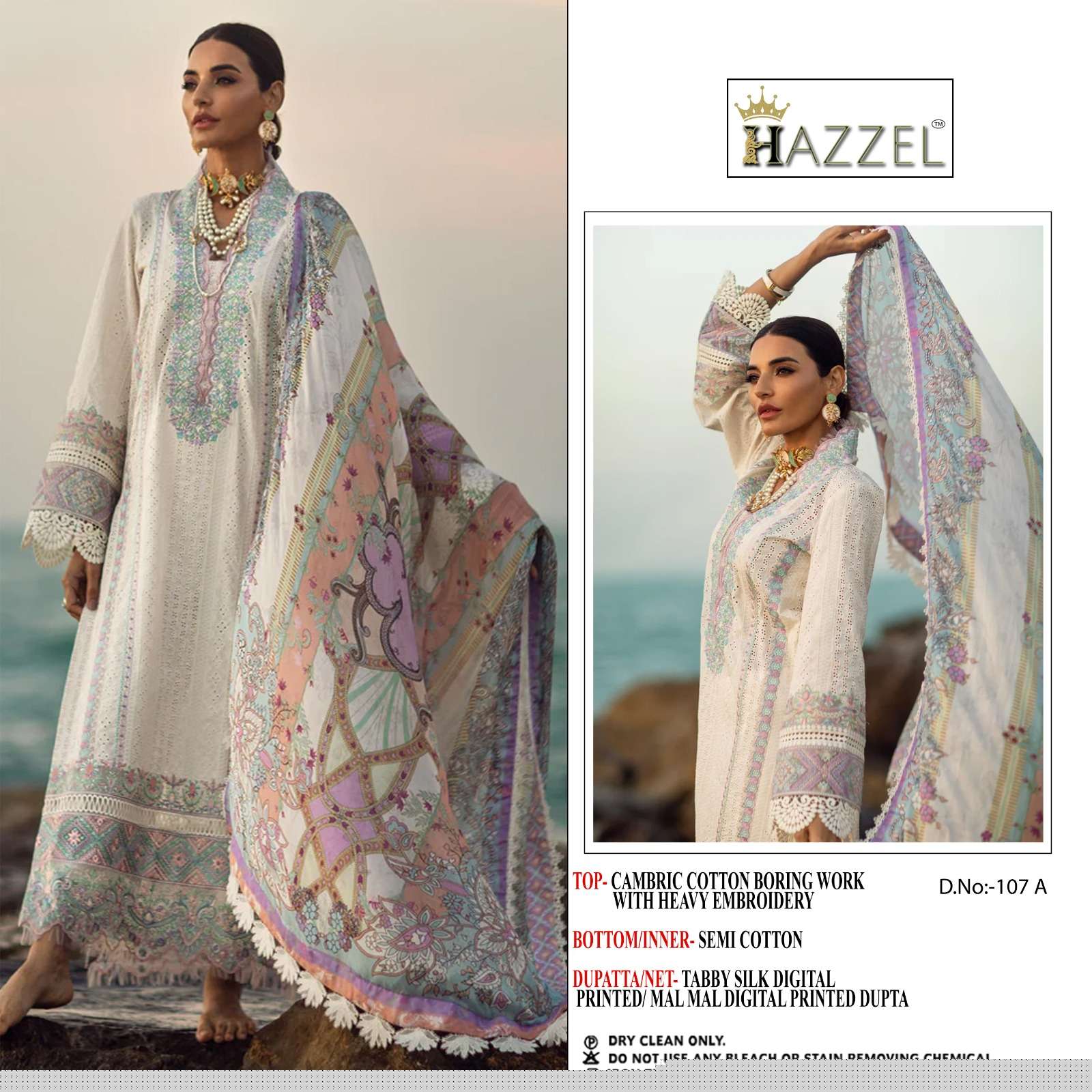 HAZZEL 107 HIT DESIGN BY HAZZEL HEAVY COTTON CHIKAN WORK PAKISTANI DRESSES